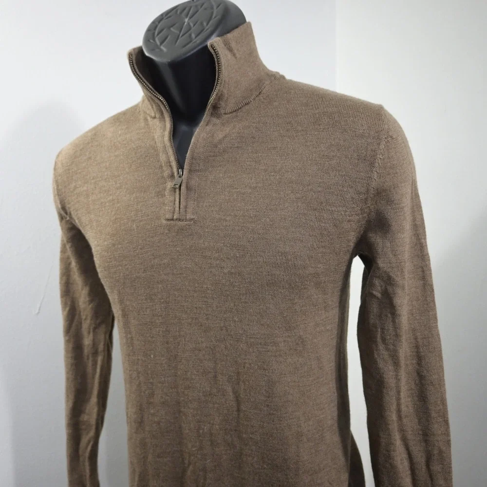 Banana Republic 1/4 Zip Sweater Mens S Brown 100% Merino Wool Solid Mock Neck